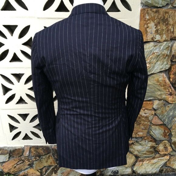 Phineas Cole Men's Sports Coat Navy Blue Striped Wool Cashmere Size 40 L Long - Picture 6 of 9